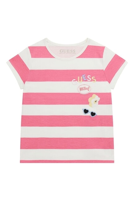 GUESS KIDS Gestreiftes T-Shirt weiß und fuchsia st - Kinder-T-Shirt