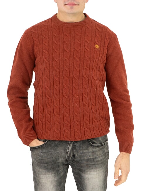 TIMBERLAND JAFFREY Pullover mit Rundhalsausschnitt und Zopfmuster Chili-Öl - Herrenpullover