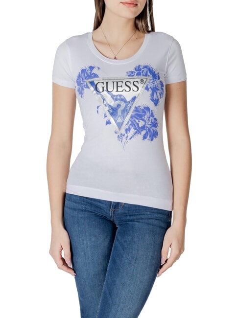 GUESS SS CN FLOWER Kurzärmeliges T-Shirt purweiß - T-Shirts und Tops für Damen