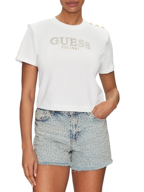 GUESS CN SS CROPPED Baumwoll-T-Shirt purweiß - T-Shirts und Tops für Damen
