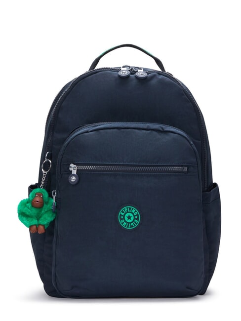 KIPLING SEOUL Rucksack mit 15"-Laptopfach blau grüner Block - Rucksäcke für Schule &amp; Freizeit