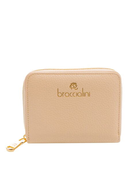 BRACCIALINI BASIC Kleine Lederbrieftasche mit Rundum-Reißverschluss Beige - Brieftaschen Damen