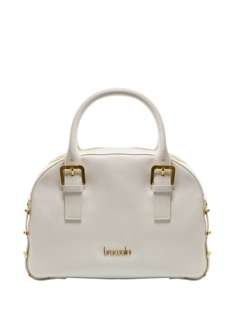 BRACCIALINI NORA Umhängetasche aus Leder mit Schnallen Weiß - Damentaschen