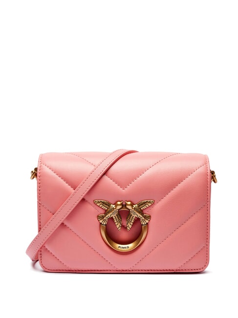 PINKO LOVE CLICK Mini-Tasche aus gestepptem Leder Pfirsichblüte-Antikgold - Damentaschen