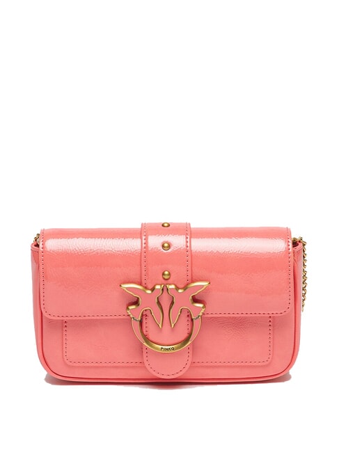 PINKO LOVE ONE Mini-Umhängetasche mit Glänzendem Finish Pfirsichblüte-Antikgold - Damentaschen