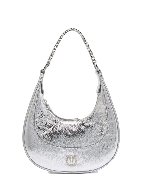 PINKO BRIOCHE Schultertasche aus Metallic-Leder glänzendes Silber-Nickel - Damentaschen