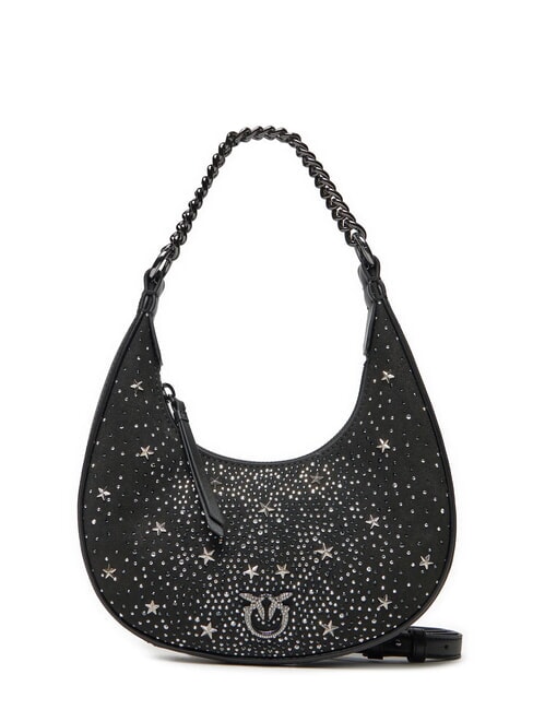 PINKO BRIOCHE Mini-Tasche mit Sternen und Strass schwarze Limousine-Gunmetal - Damentaschen