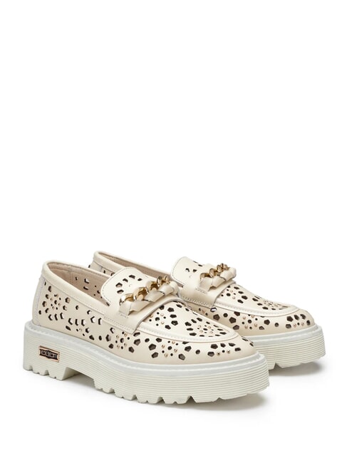 CULT SLASH 4447 Ledermokassins mit floralen Perforationen Weiß - Damenschuhe
