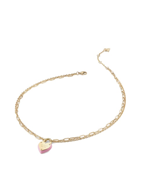 GUESS ALL YOU NEED IS LOVE Halskette mit Emaille-Herz gelbgold/rosa - Halsketten