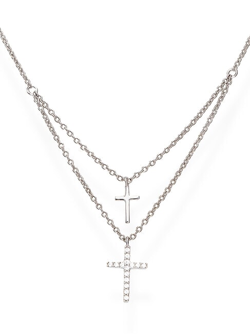 AMEN DIAMONDS Silberne Halskette mit zwei Kreuzen Rhodium - Halsketten
