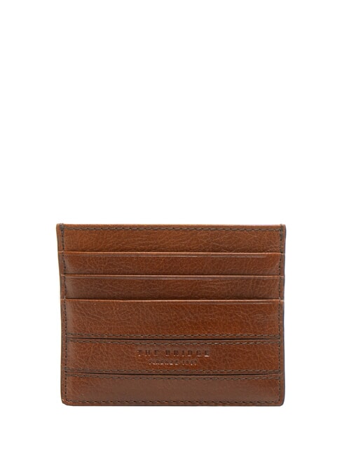 THE BRIDGE CESARE Flaches Kartenetui aus Leder Braun / Palladium - Brieftaschen Herren