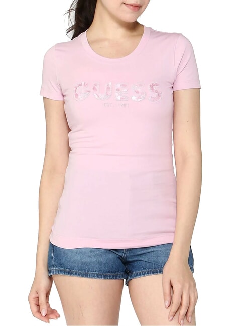 GUESS CN SS LOGO Kurzarm-T-Shirt lila creme - T-Shirts und Tops für Damen