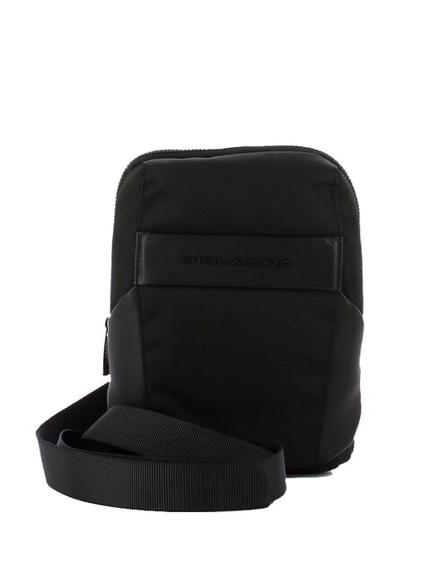 PIQUADRO WOODY Tasche aus Leder und Stoff Schwarz - Umhängetaschen Herren