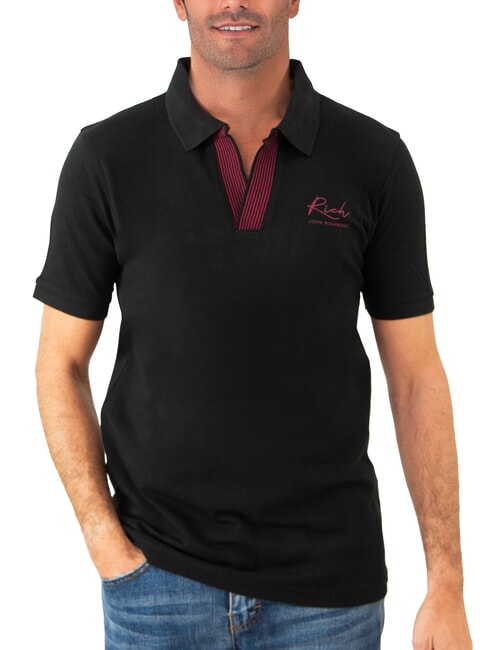 JOHN RICHMOND DABAK Poloshirt mit V-Ausschnitt und halblangen Ärmeln Schwarz - Herren-Polo-Shirts/Herren-Polo-Shirt/Herrenpoloshirt/Herrenpoloshirts