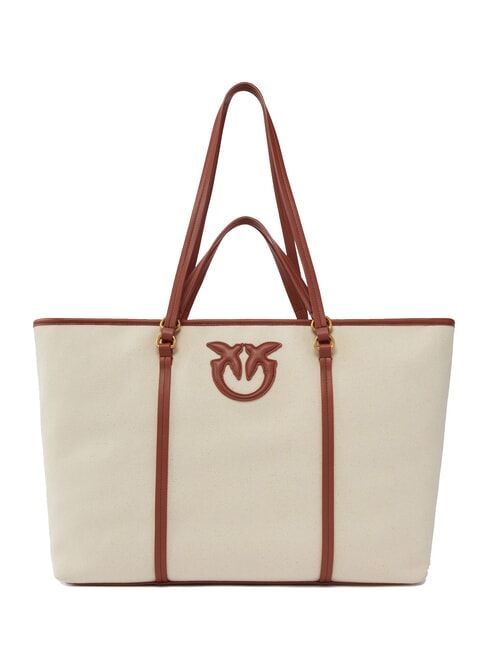PINKO MIRANDA Canvas-Shoppertasche mit Doppelgriffen multibeige/Leder-Antikgold - Damentaschen