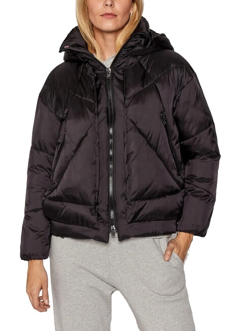 CANADIAN EUGENIE Kurze Satin-Daunenjacke mit Kapuze Schwarz - Daunenjacken für Damen