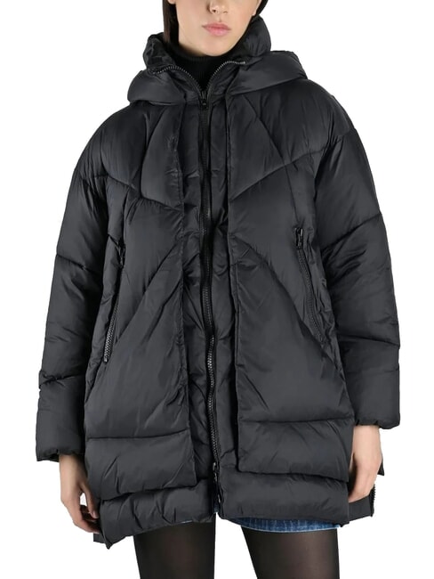 CANADIAN EUGENIE Mittelgroße Satin-Daunenjacke mit Kapuze Schwarz - Daunenjacken für Damen