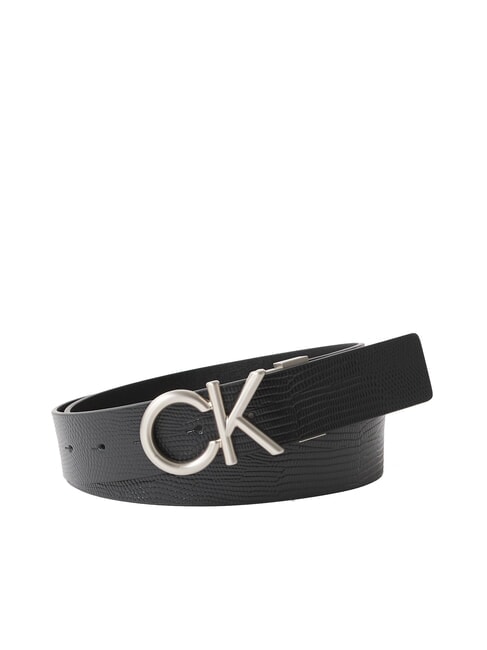 CALVIN KLEIN CK HALLMARK LOGO Ledergürtel mit Eidechsenmuster schwarz / zinn - Gürtel