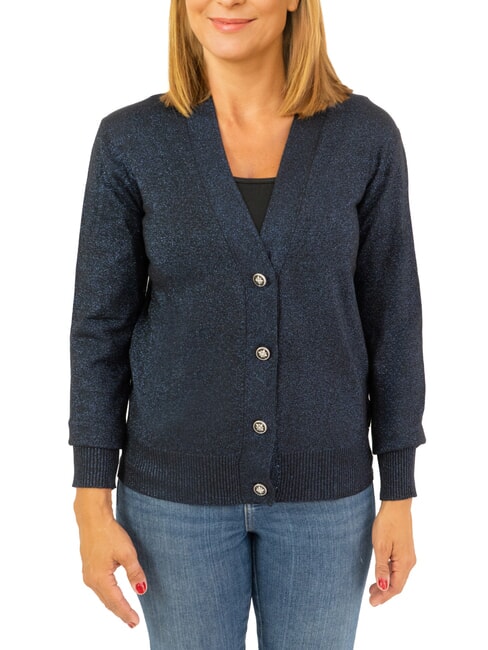 JOHN RICHMOND PEACEFUL Lurex-Cardigan mit Knöpfen Navy blau - Damenpullover