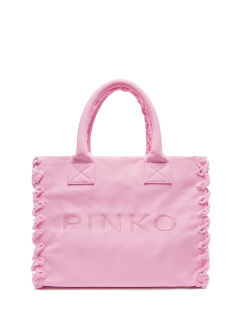 PINKO BEACH Einkaufstasche aus recyceltem Canvas süßes Rosa Lila-Antikgold - Damentaschen
