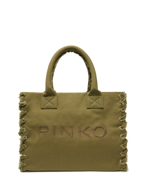 PINKO BEACH Einkaufstasche aus recyceltem Canvas Gothic Olive-Antik Gold - Damentaschen