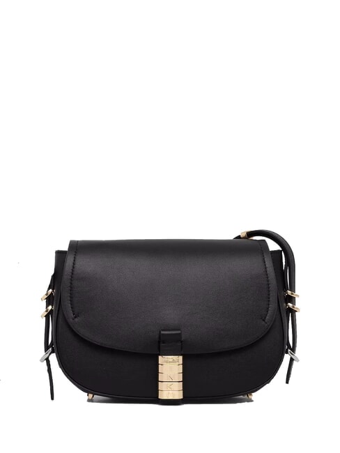 PINKO SADDLE Kleine Umhängetasche aus Leder schwarzes Limousinen-Mix-Mädchen. gold-n - Damentaschen