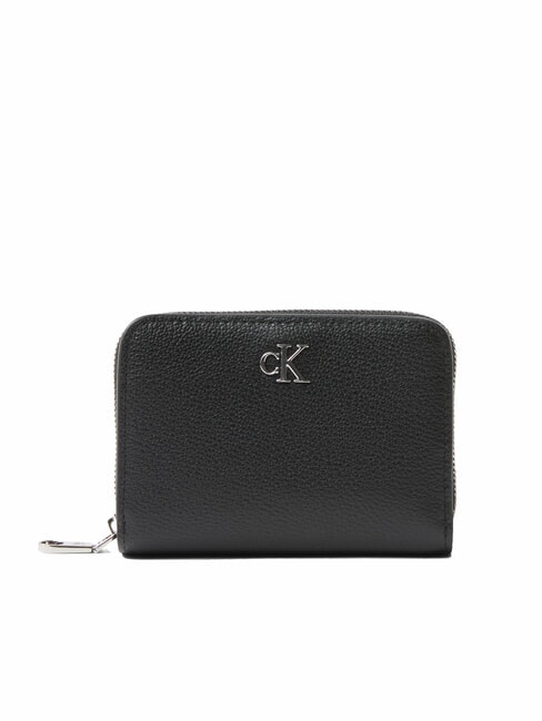 CALVIN KLEIN CKJ MINIMAL MONOGRAM Mittelgroße Brieftasche aus Leder auf Schwarz - Brieftaschen Damen