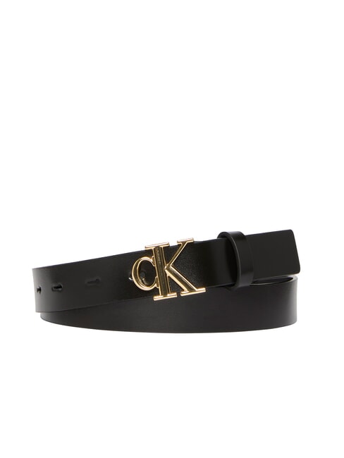 CALVIN KLEIN MONOGRAM BUCKLE Ledergürtel mit Metalllogo auf Schwarz - Gürtel