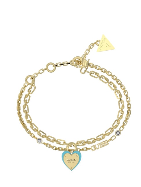 GUESS ALL YOU NEED IS LOVE Vorhängeschloss-Charm-Armband Gelbgold/Türkis - Armbänder