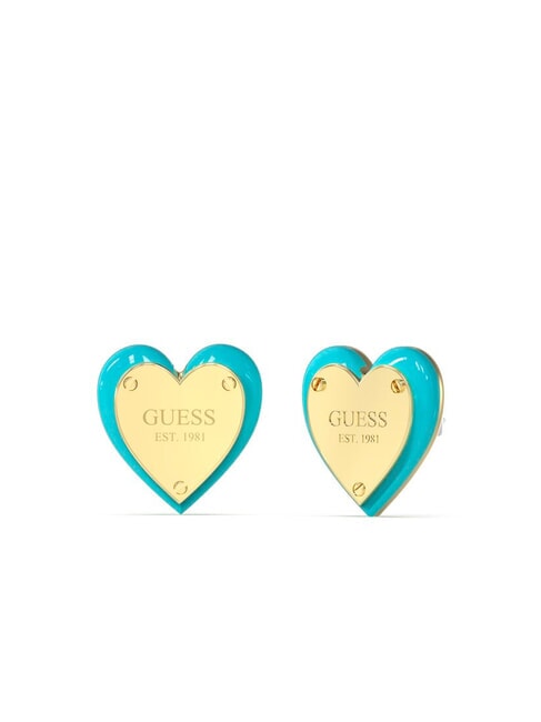 GUESS ALL YOU NEED IS LOVE Herzohrringe mit Logo Gelbgold/Türkis - Ohrringe