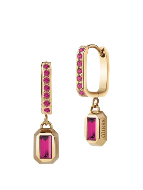 GUESS HASHTAG Ohrringe mit farbigen Kristallanhängern Gelbgold/Fuchsia - Ohrringe