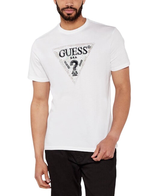 GUESS TRIANGLE Baumwoll-T-Shirt mit Aufdruck purweiß - Herren-T-Shirts