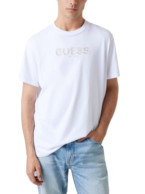 GUESS BSC EMBROIDERY LOGO Baumwoll-T-Shirt mit gesticktem Logo purweiß - Herren-T-Shirts