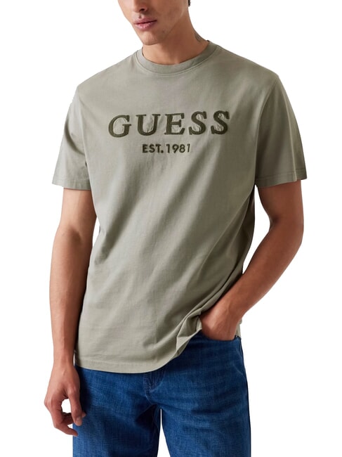 GUESS BOX LOGO T-Shirt mit gesticktem Logo moosgrün - Herren-T-Shirts