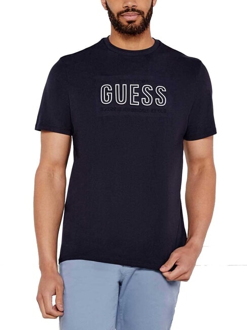 GUESS BSC EMBOSSED LOGO T-Shirt mit geprägtem Aufdruck Smart Blue Multi - Herren-T-Shirts