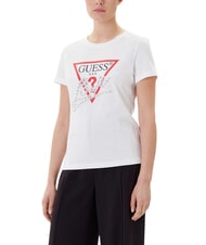 GUESS PEARLS LOVE TRIANGLE T-Shirt mit Print und Applikationen purweiß - T-Shirts und Tops für Damen - 1