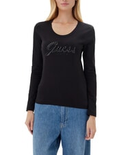 GUESS EMBRO SCRIPT LOGO Langarm-T-Shirt mit Logo und Strass - T-Shirts und Tops für Damen