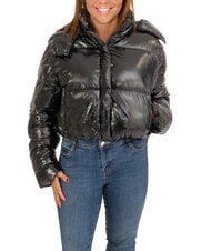 CANADIAN MINGAN Kurze glänzende Daunenjacke mit Kapuze recyceltes glänzendes Schwarz - Daunenjacken für Damen - 1