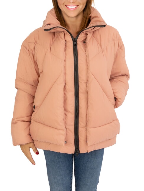 CANADIAN EUGENIE Kurze Satin-Daunenjacke mit Kapuze Kamee braun - Daunenjacken für Damen