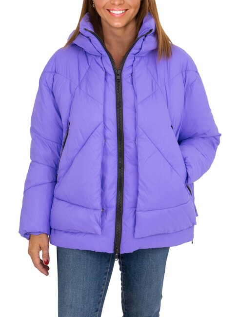 CANADIAN EUGENIE Kurze Satin-Daunenjacke mit Kapuze lila Opulenz - Daunenjacken für Damen