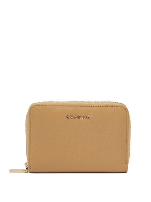 COCCINELLE METALLIC SOFT metallic soft portafoglio pelle martellata Geldbörse mit umlaufendem Reißverschluss frisches Beige - Brieftaschen Damen