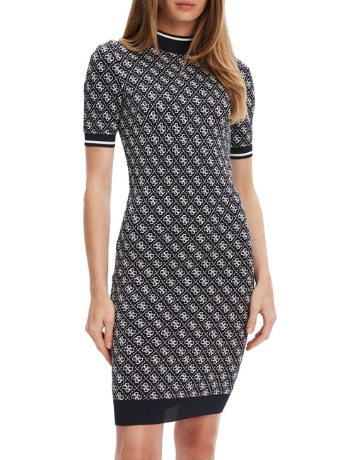 GUESS LISE Stretch-Strickkleid schickes Blau und Creme - Damenkleider