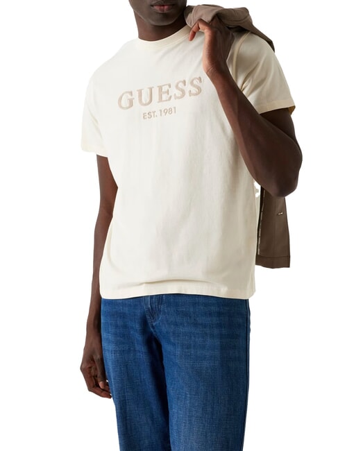 GUESS BOX LOGO T-Shirt mit gesticktem Logo Perlweiß - Herren-T-Shirts