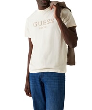 GUESS BOX LOGO T-Shirt mit gesticktem Logo Perlweiß - Herren-T-Shirts - 1