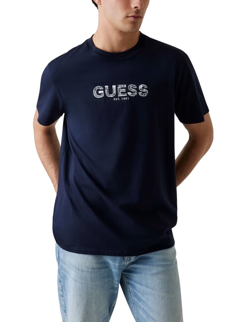 GUESS BSC EMBROIDERY LOGO Baumwoll-T-Shirt mit gesticktem Logo Smart Blue Multi - Herren-T-Shirts