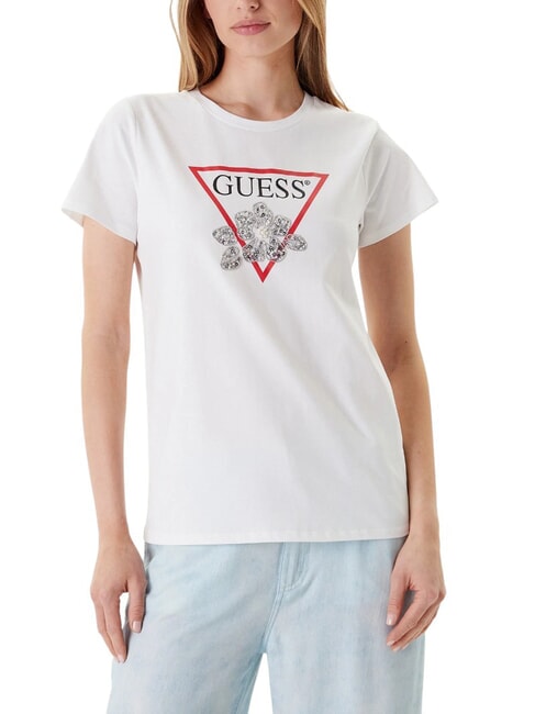 GUESS FLOWER BLING T-Shirt mit Druck und Applikation purweiß - T-Shirts und Tops für Damen