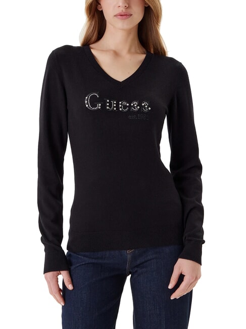 GUESS KENZIE LOGO Pullover mit V-Ausschnitt jetbla - Damenpullover