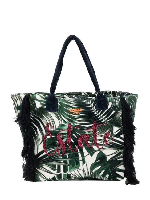 SUN68 FANCY SPONGE ALLOVER Strandtasche aus Canvas mit Schulterriemen Englischgrün/Cremeweiß - Damentaschen