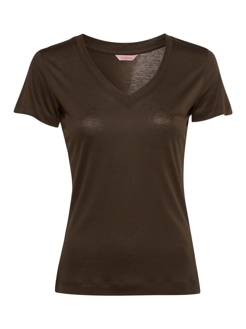 GUESS VN SS LIGHT BASIC Weiches T-Shirt mit V-Ausschnitt Espressobraun - T-Shirts und Tops für Damen