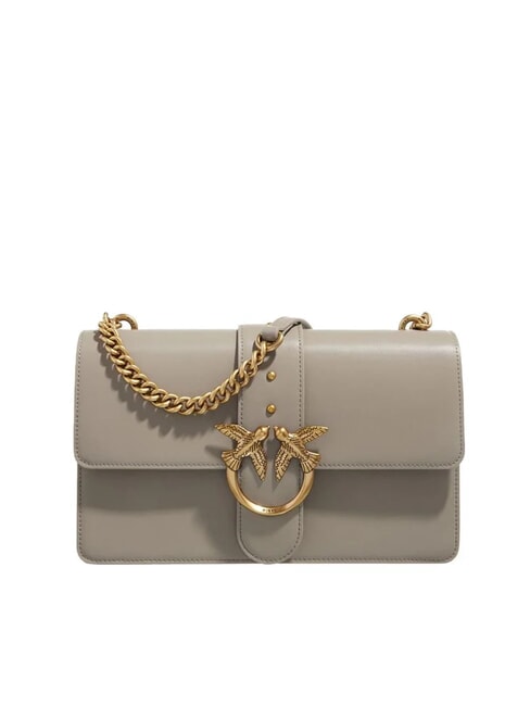 PINKO LOVE ONE CLASSIC Umhängetasche aus Leder mit Überschlag Walnuss-Antikgold - Damentaschen